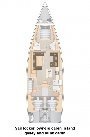 汉斯588 - Sail locker, owners cabin, island galley, bunk cabin