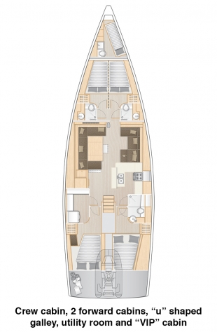 汉斯588 - Crew Cabin, 2 Forward Cabins, U shaped galley, utility room and VIP Cabin