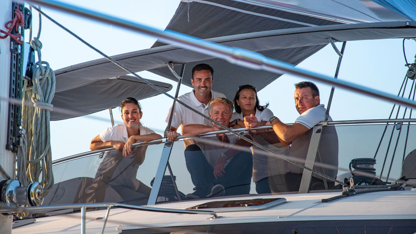 Privilège luxury yacht team on board a catamaran