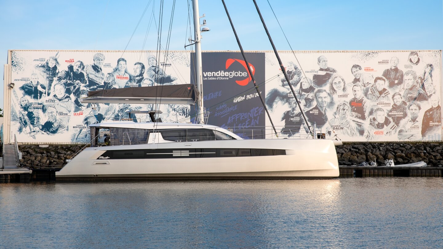Privilège Signature 580 luxury yacht at dock for Vendée Globe